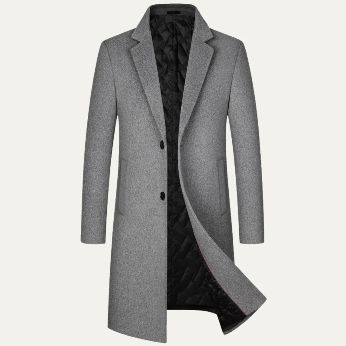 Men's Long Coat – Black Classic Notch Lapel