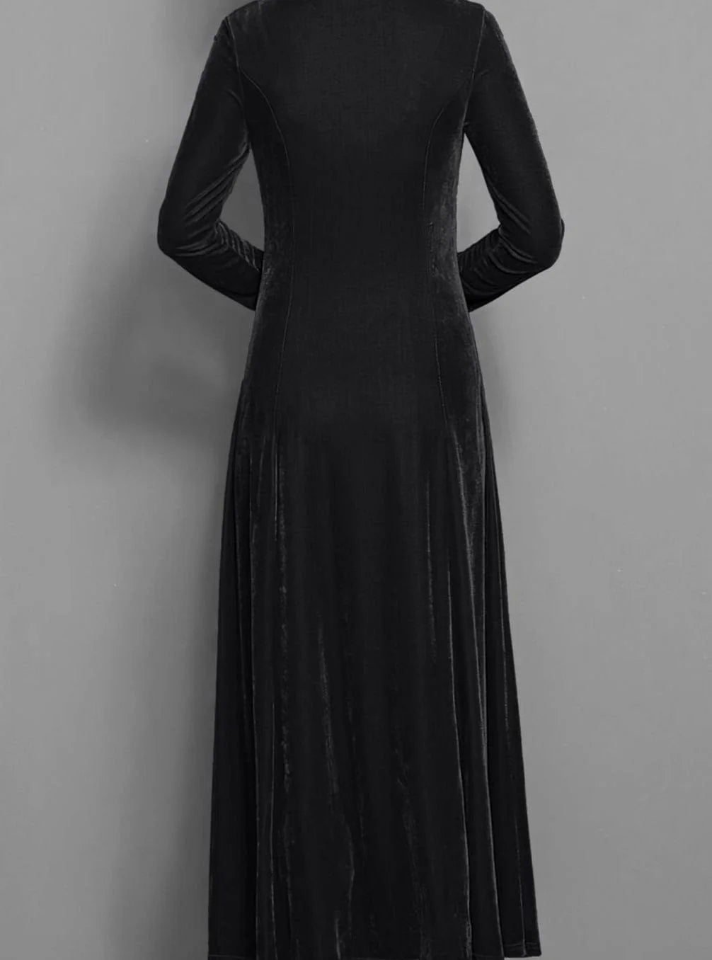 Velvet Maxi Dress – Red Long Sleeve Round Neck