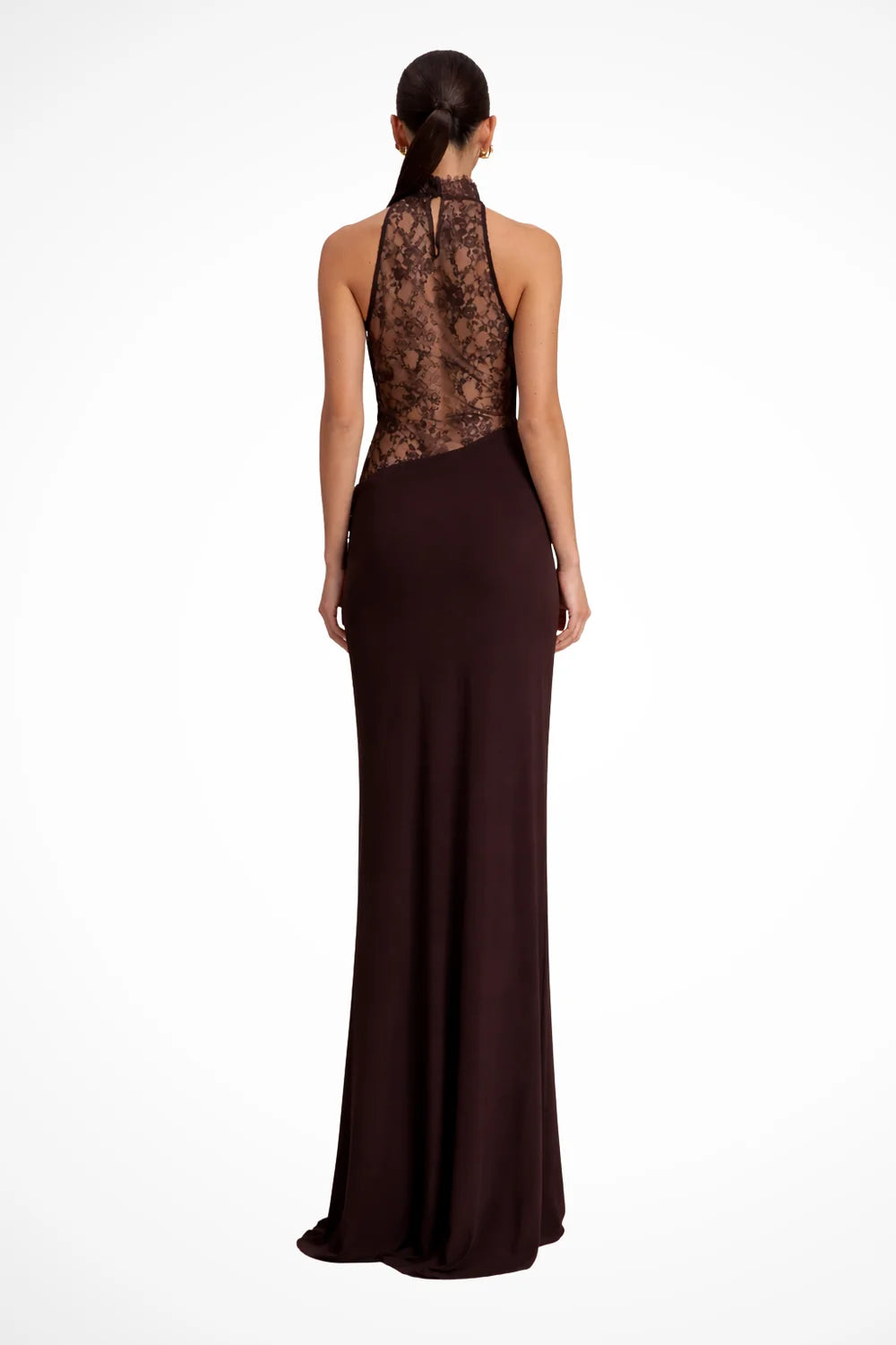 Lace Maxi Dress – Brown High Neck Halter