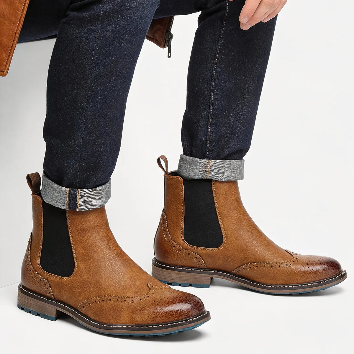 Men's Chelsea Boots – Black Brogue Wingtip