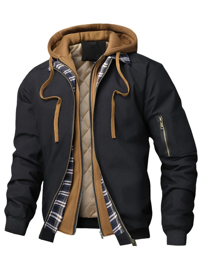 Men's Hooded Plaid Lined Winter Jacket
