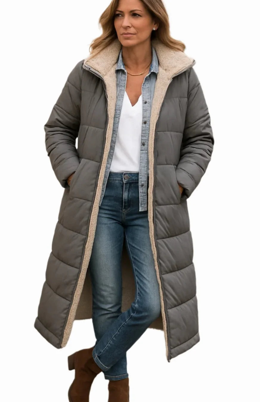 Long Hooded Puffer Coat – Black Sherpa Lined