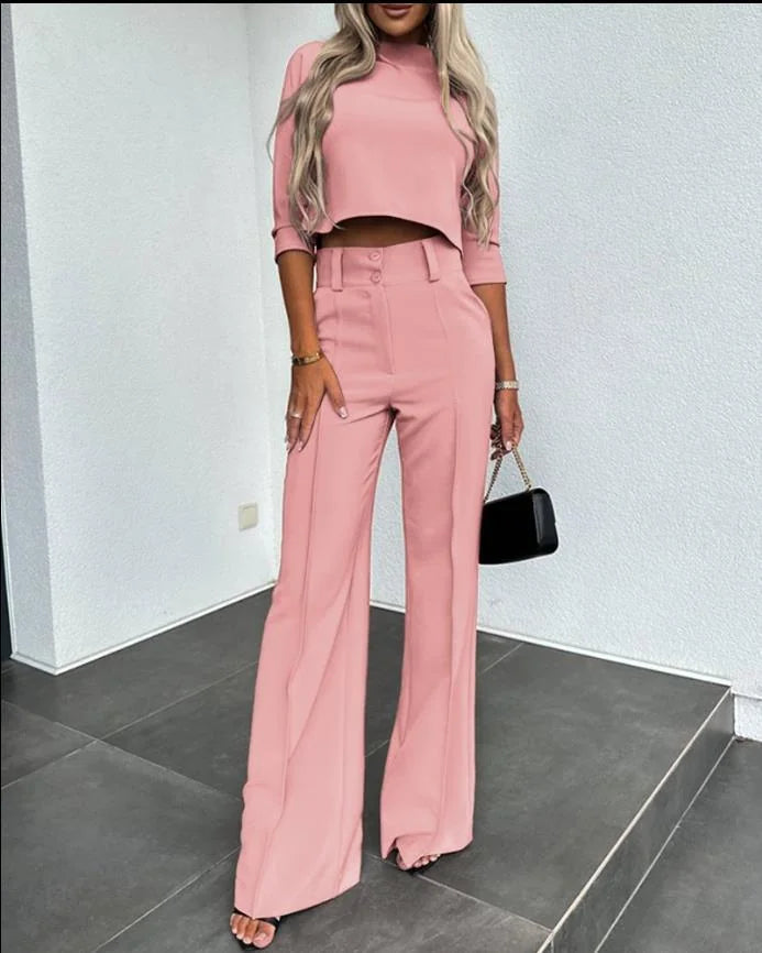 Cropped Top and High-Waist Wide-Leg Pant Set