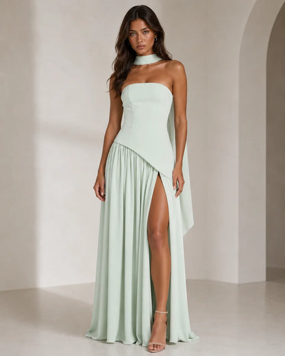 Strapless Scarf-Neck Maxi Dress
