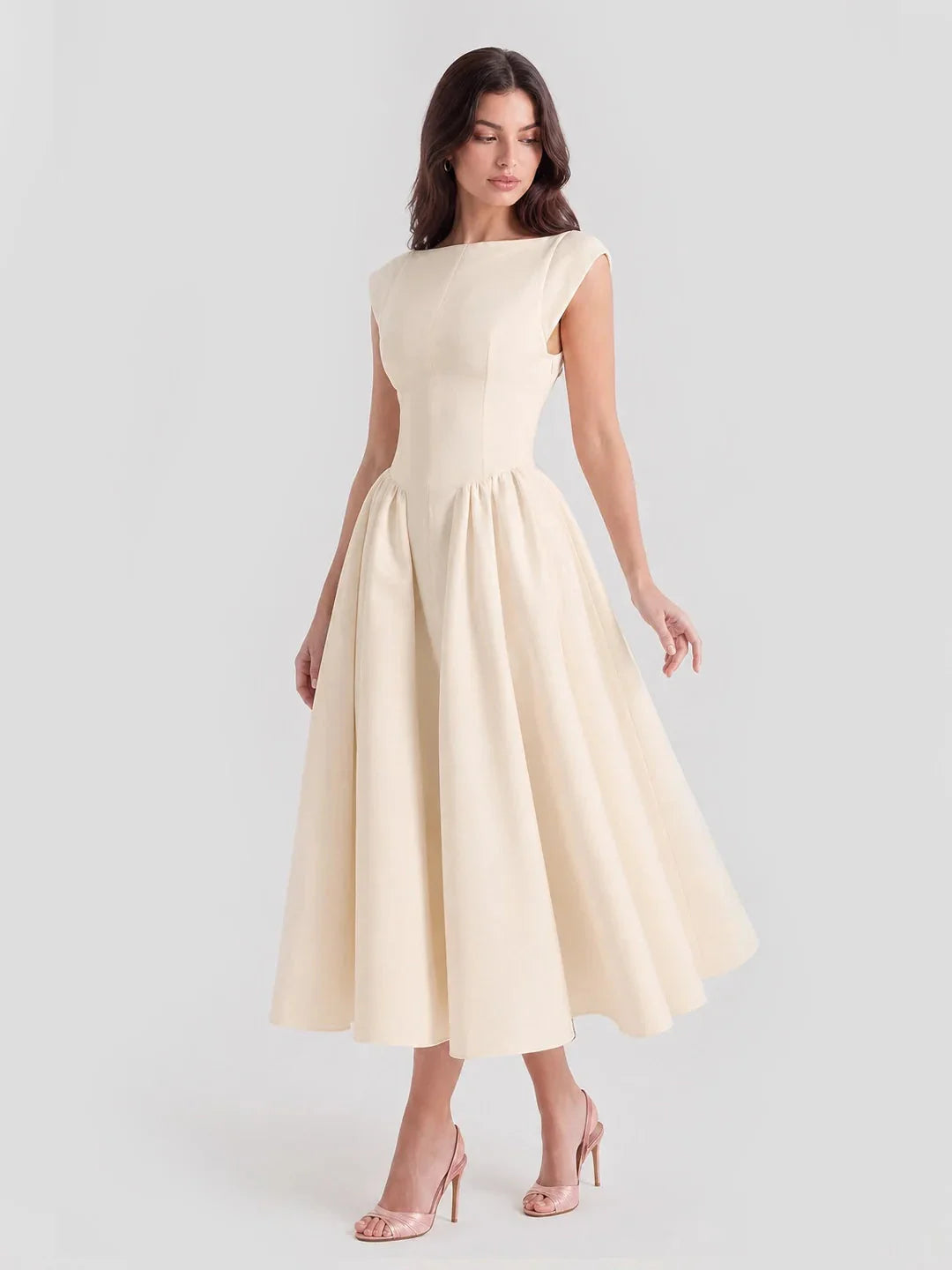 Hepburn | Satin Midi Dress Full Skirt