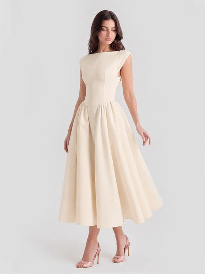 Hepburn | Satin Midi Dress Full Skirt