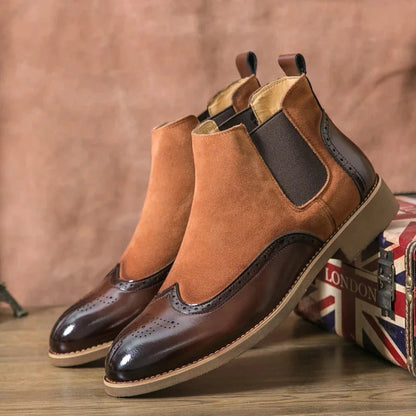 Men's Suede Wingtip Chelsea Boots