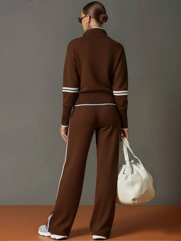 Half-Zip Loungewear Set with Wide-Leg Pants