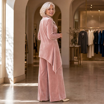 Velvet Drape Top and Wide-Leg Pant Set