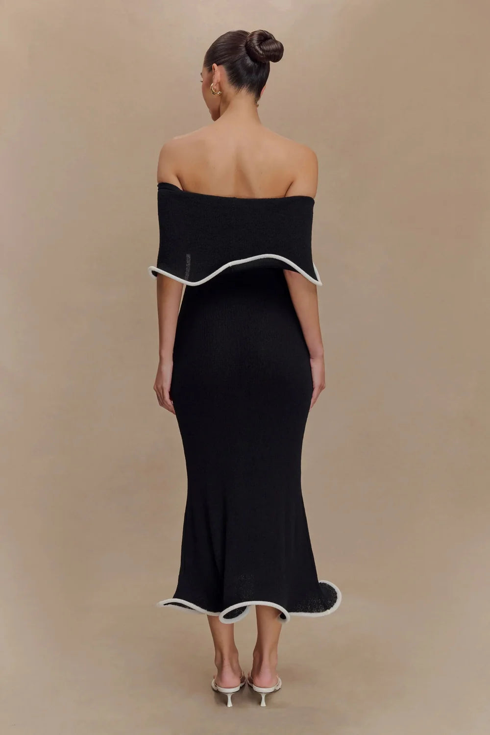Sweater Dress – Black Off-Shoulder Midi