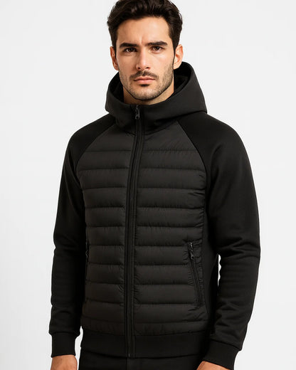 Men's Hooded Puffer Jacket – Black Raglan Softshell
