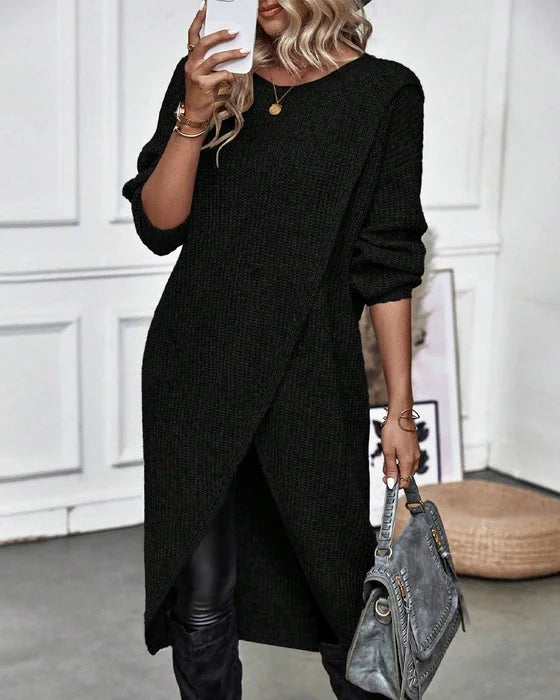 Sweater Dress – Grey Oversized Asymmetric Knit