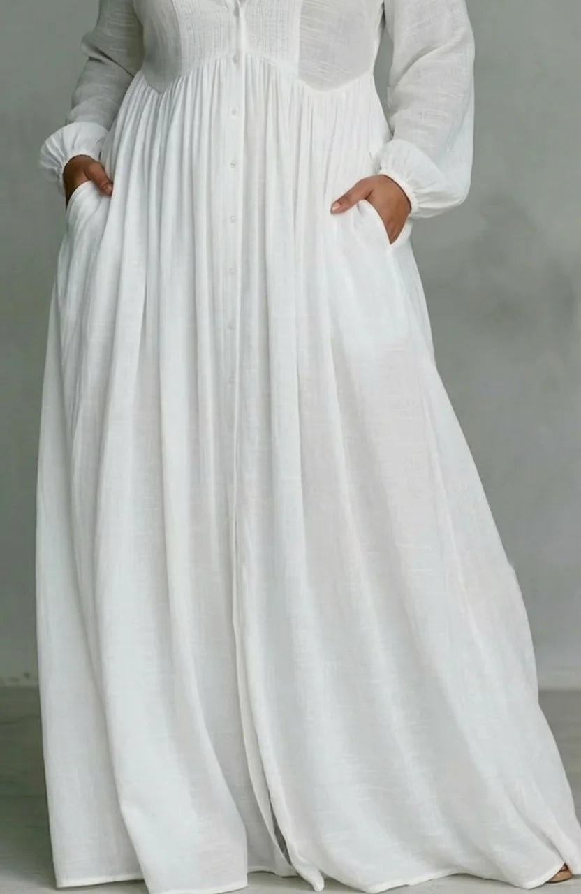 Long Sleeve Button-Front Maxi Dress