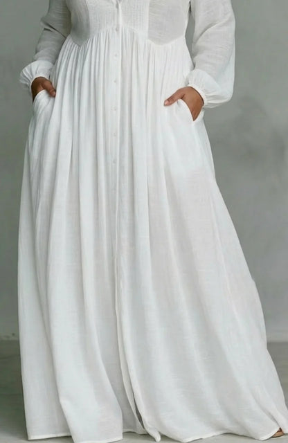 Long Sleeve Button-Front Maxi Dress