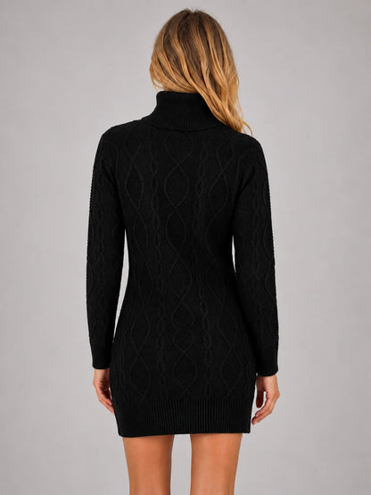 Cable-Knit Roll-Neck Jumper Mini Dress