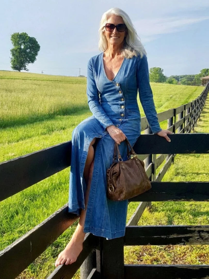 Delphine | Denim Maxi Dress Button Front
