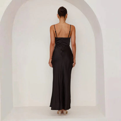 Wedding Guest Dress – Black Pleated Maxi