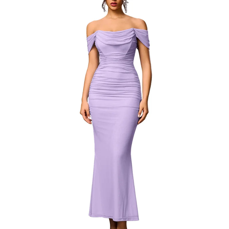 Off-Shoulder Ruched Maxi Formal Dress
