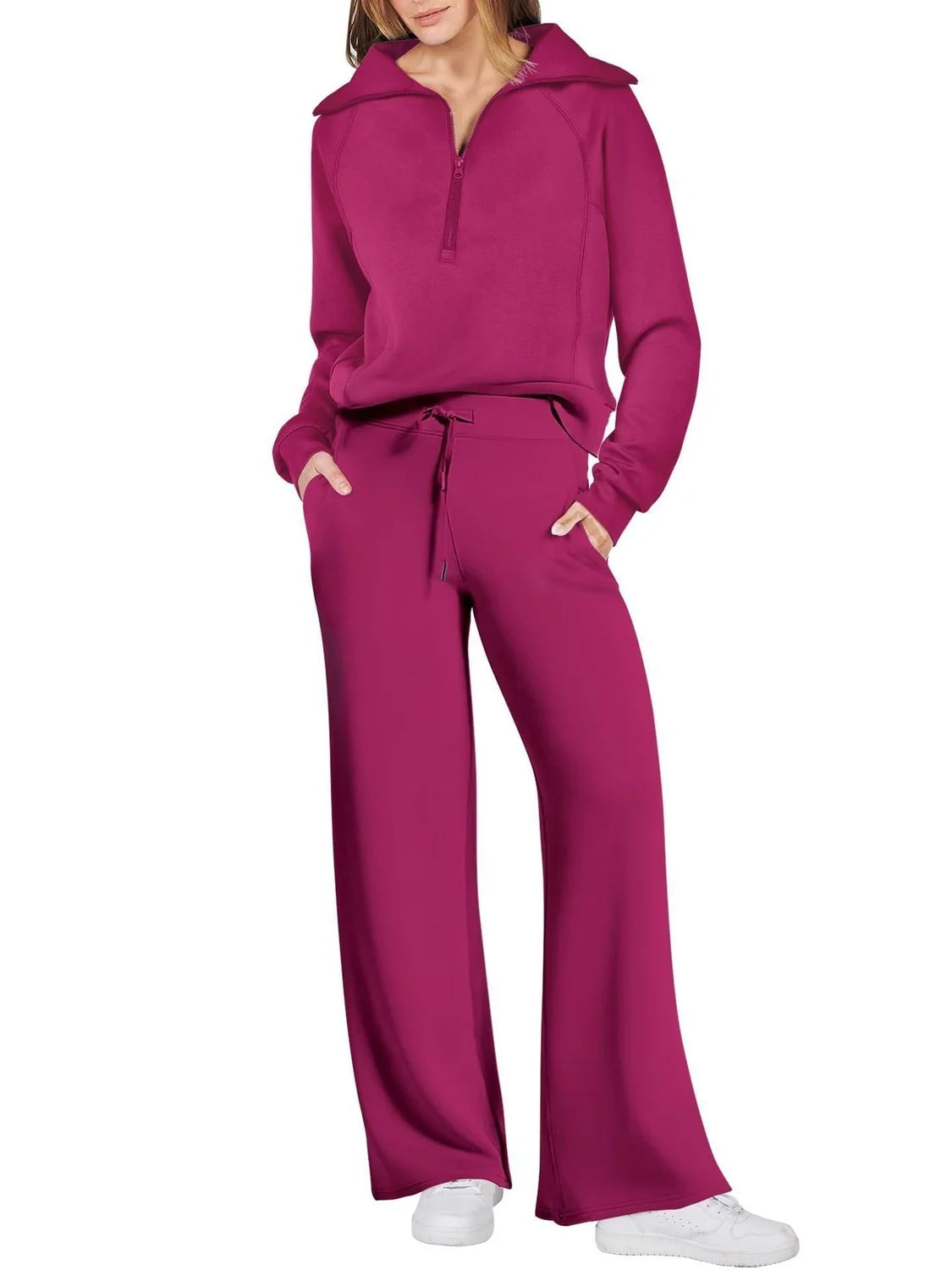 Two-Piece Lounge Set with Half-Zip Hoodie and Wide-Leg Sweatpants