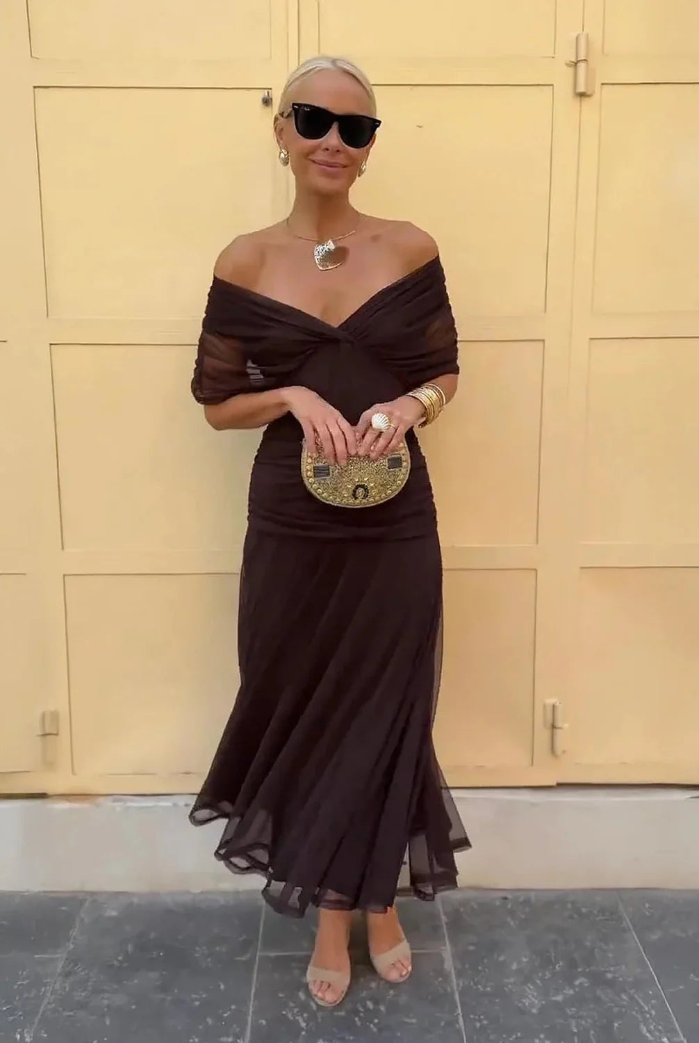 Wedding Guest Dress – Bordeaux Chiffon Sleeve Maxi