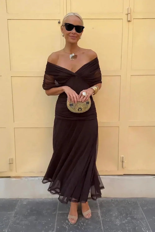 Wedding Guest Dress – Bordeaux Chiffon Sleeve Maxi