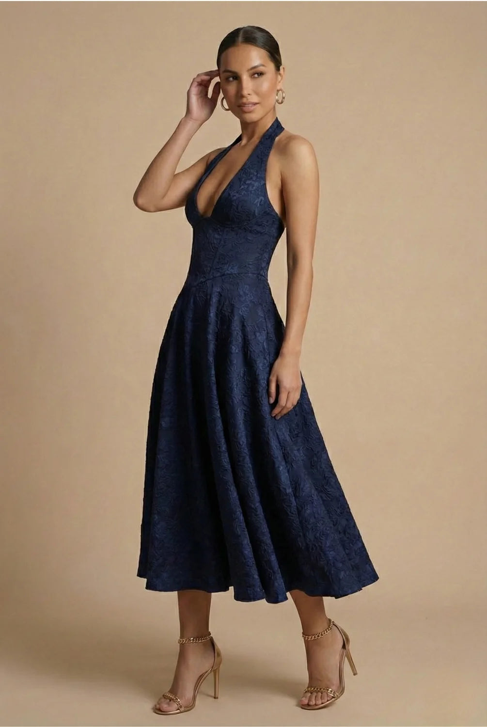 Juliet | Jacquard Halter Midi Dress A-Line