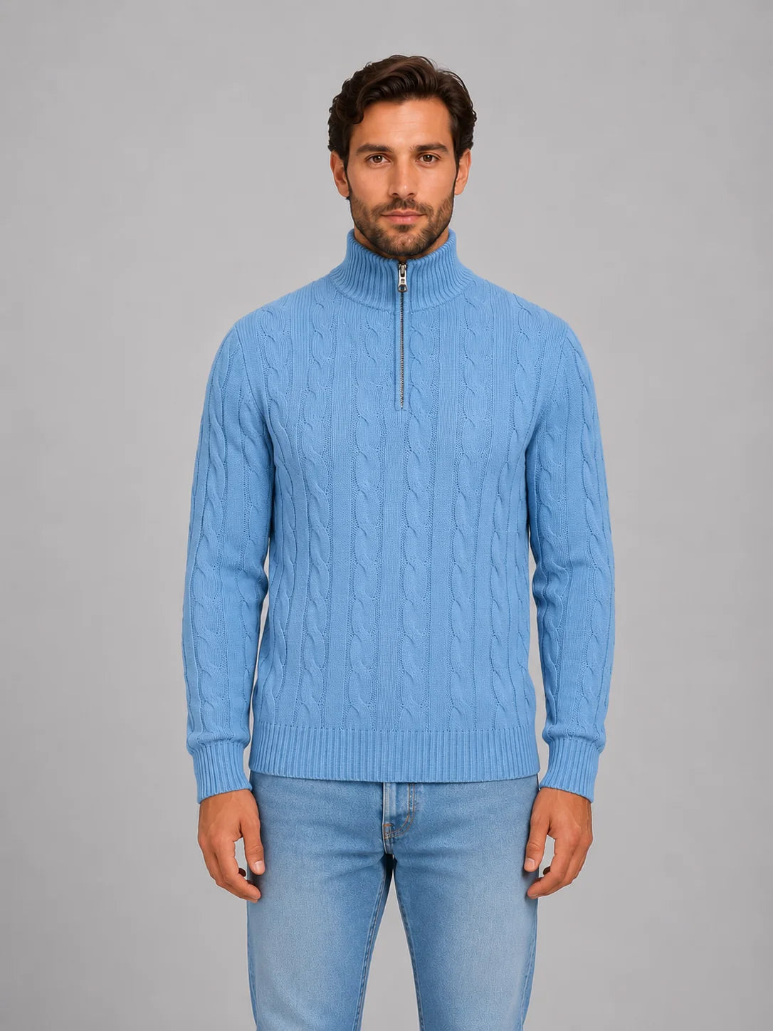 Men's Cable Knit Quarter-Zip Sweater