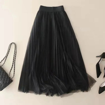 Pleated Tulle Maxi Skirt