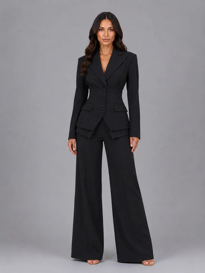 Three-Piece Pant Suit Set with Wide-Leg Trousers