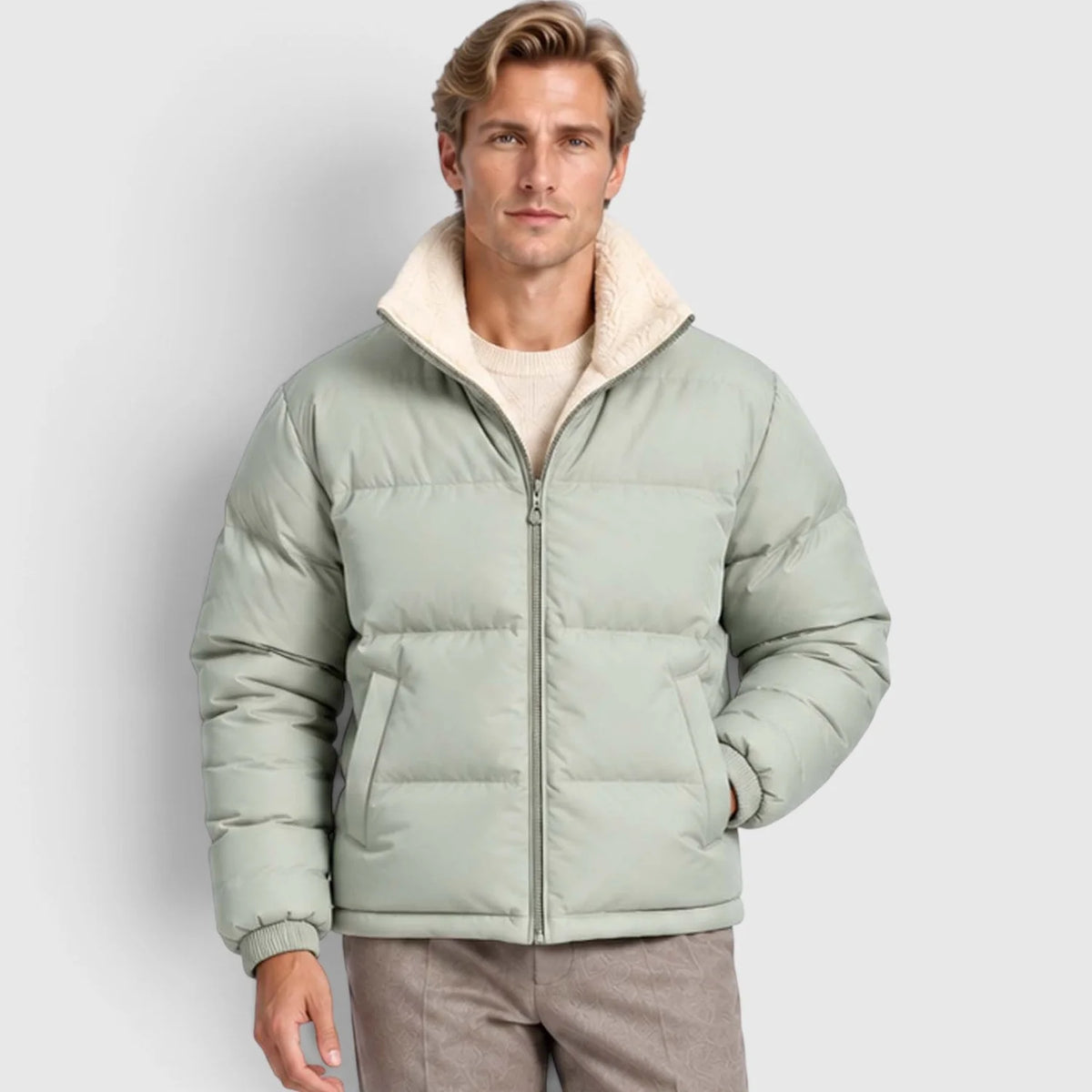 Men's Reversible Puffer Jacket with Stand Collar