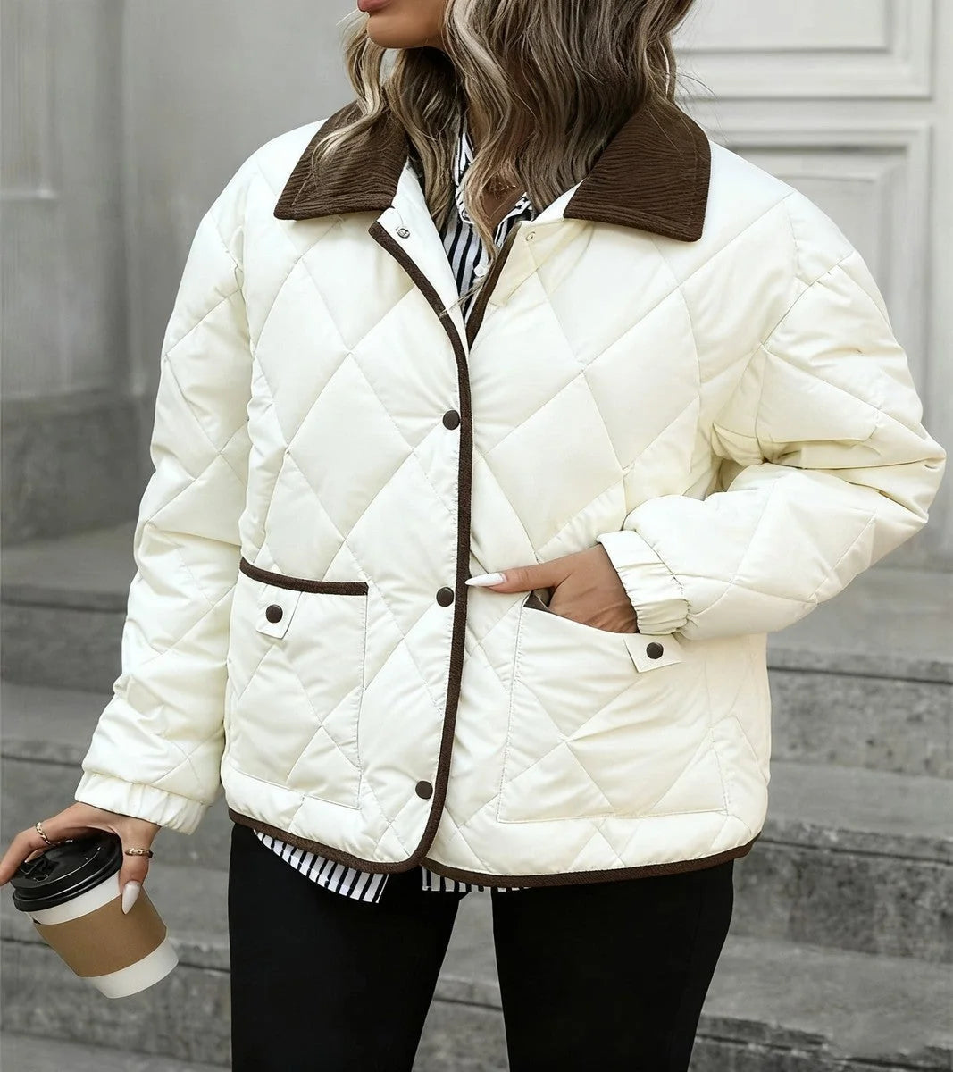 Women's Diamond Quilted Puffer Jacket with Collar