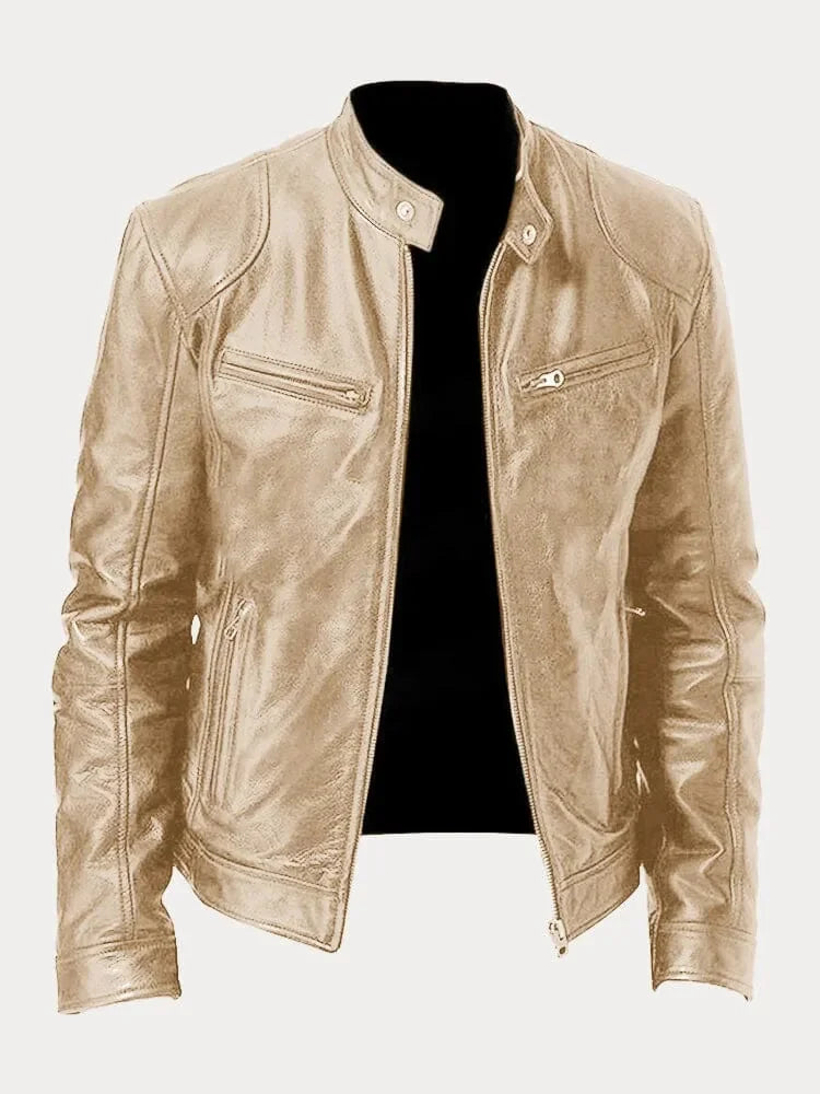 Men's Biker Jacket with Stand Collar