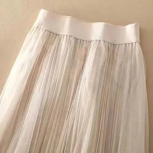 Pleated Tulle Maxi Skirt