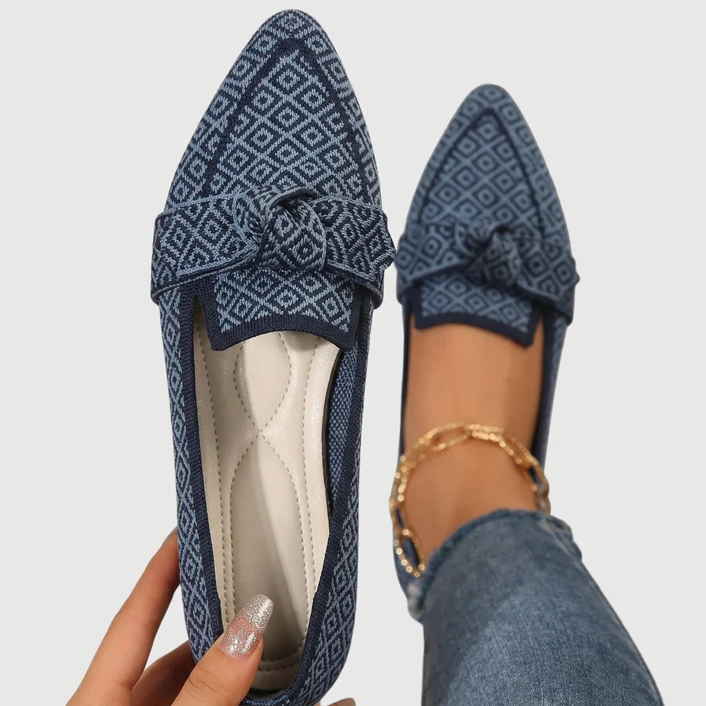 Maricela | Pointed Toe Knit Flats with Knot
