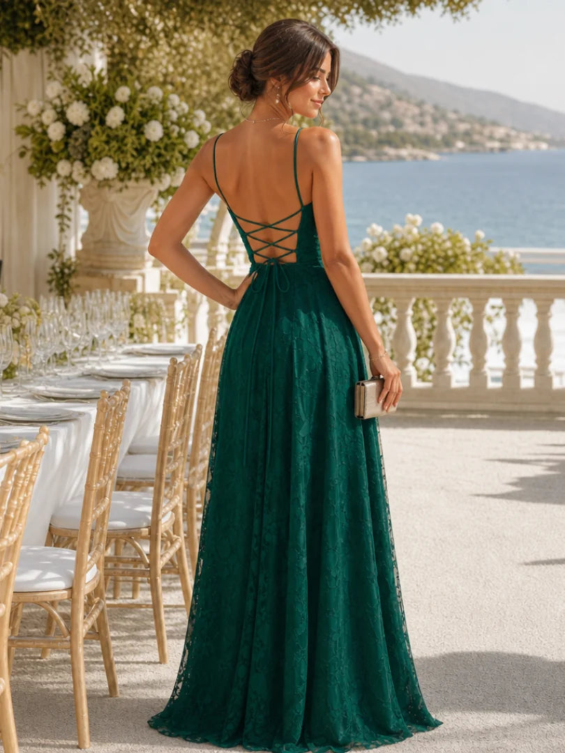 Valenne | Full Lace Maxi Dress with Lace-Up Back