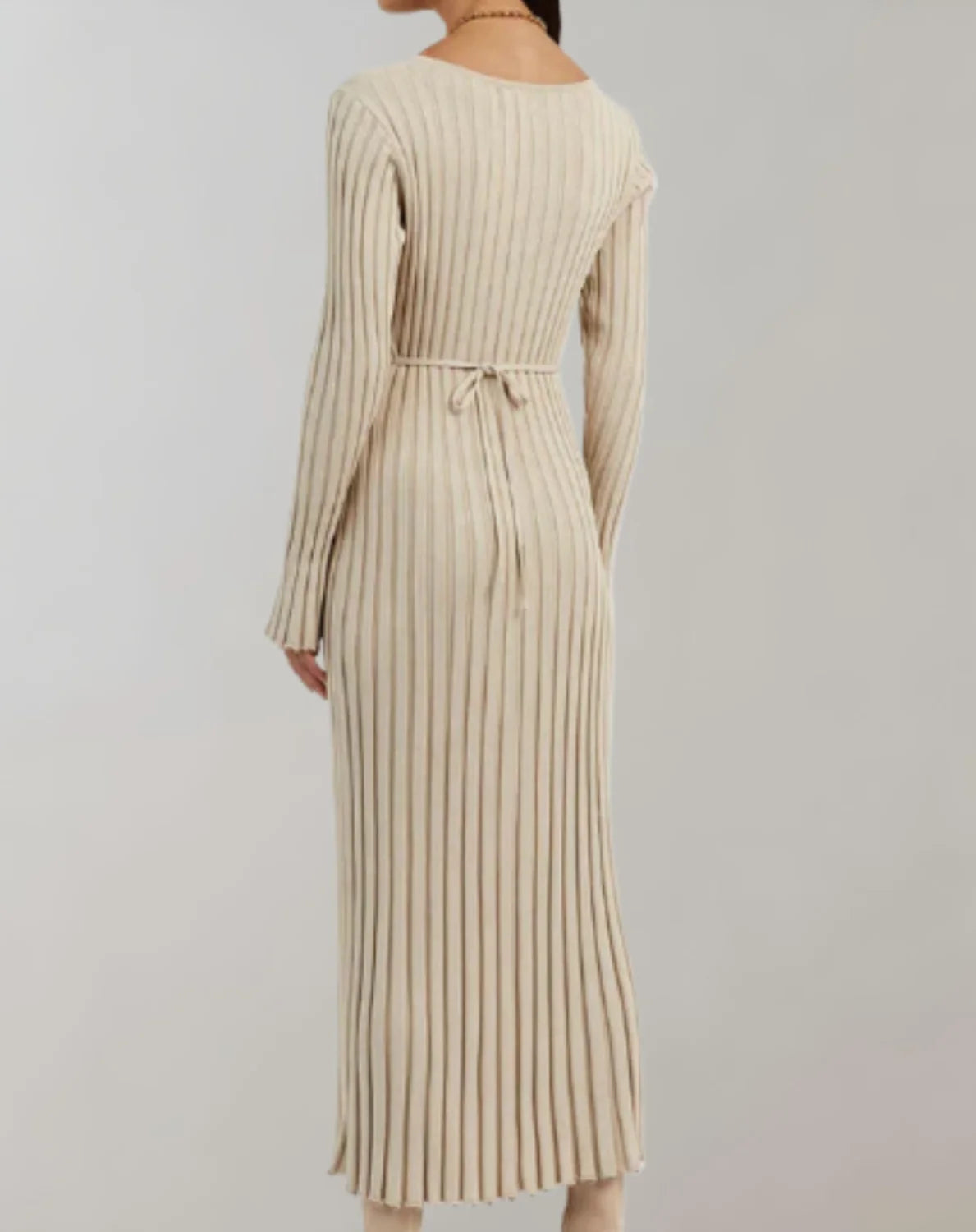 Sweater Dress – White V-Neck Ribbed Maxi