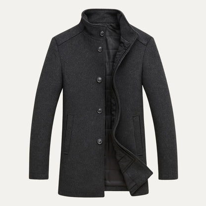 Men's Wool Coat – Black Stand Collar Overcoat
