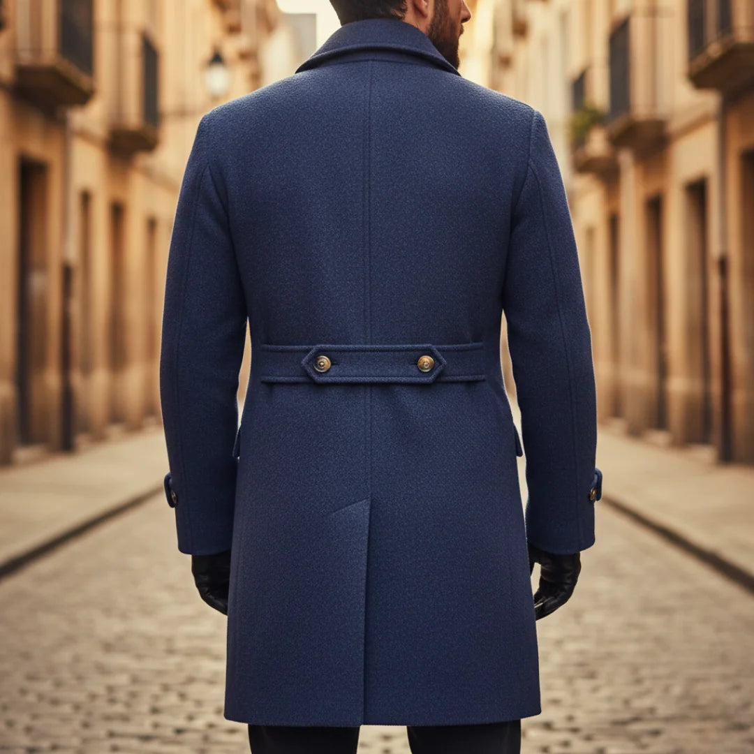 Men's Wool Coat – Blue Double-Breasted Longline