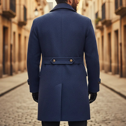 Men's Wool Coat – Blue Double-Breasted Longline
