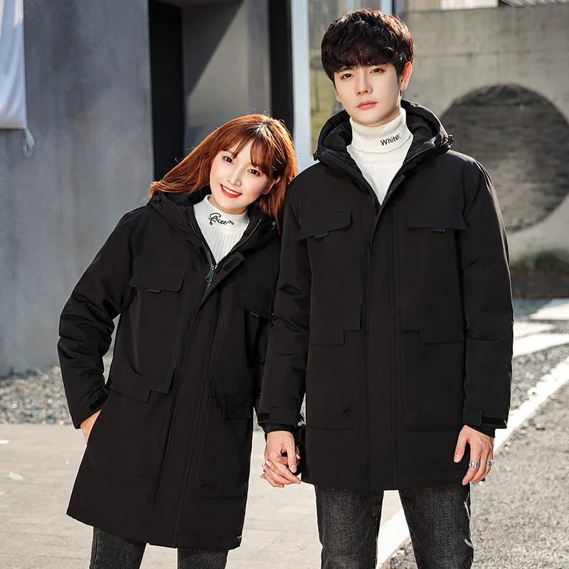 Men's Hooded Puffer Jacket – Black Long Parka