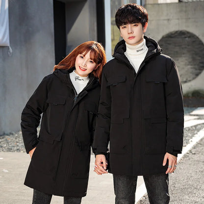 Men's Hooded Puffer Jacket – Black Long Parka