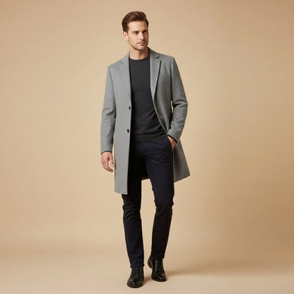 Men's Long Coat – Black Classic Notch Lapel