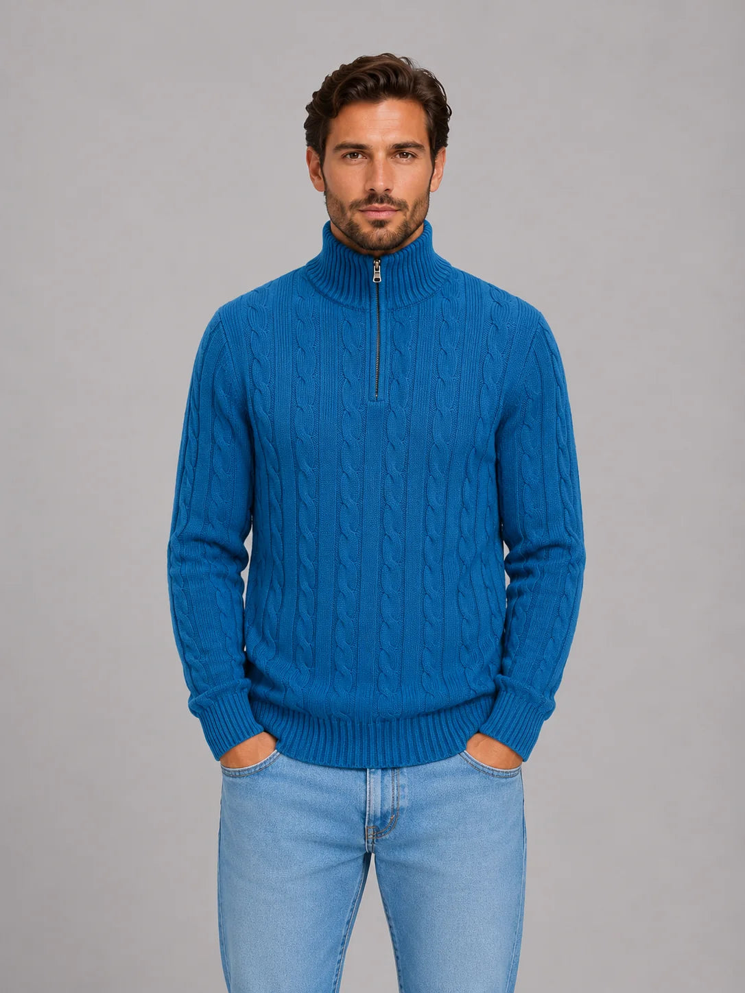 Men's Cable Knit Quarter-Zip Sweater