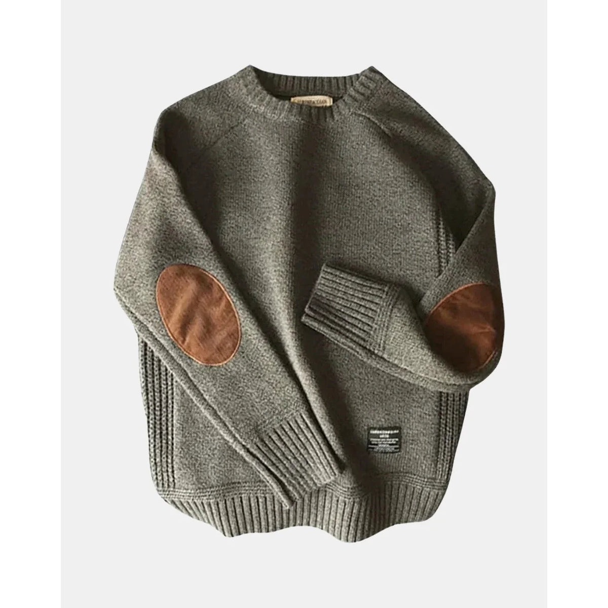 Men's Crew Neck Sweater with Elbow Patches