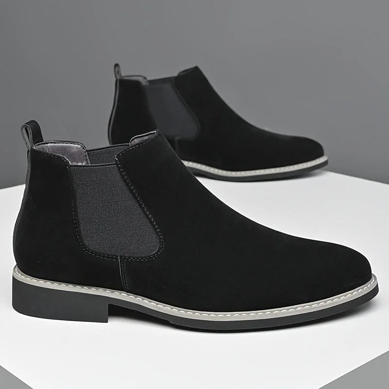 Men's Chelsea Boots – Black Suede-Look Slip-On