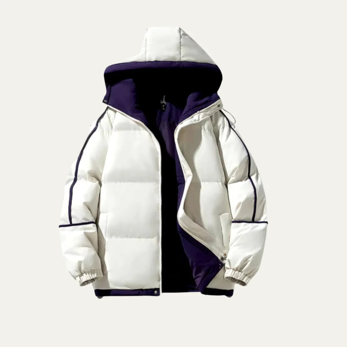 Men's Hooded Puffer Jacket – Black Contrast Piping