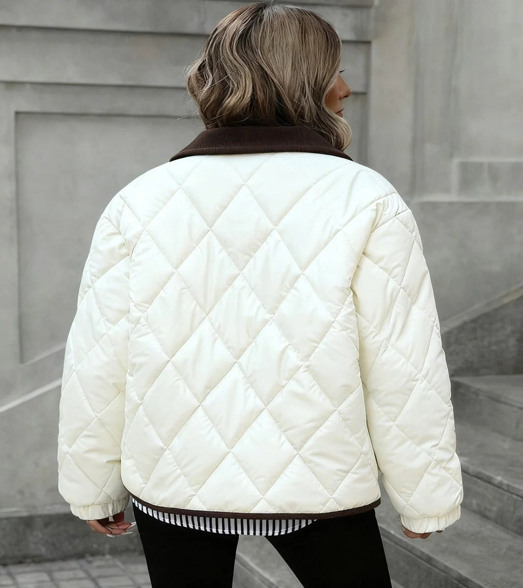 Women's Diamond Quilted Puffer Jacket with Collar