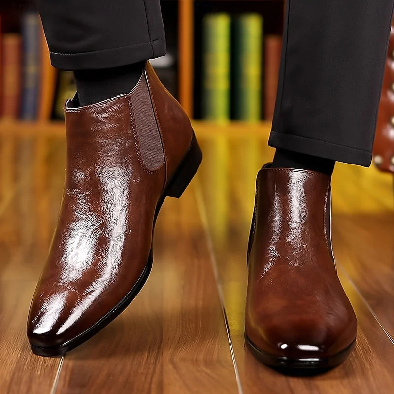Men's Chelsea Boots – Brown Polished Leather-Look