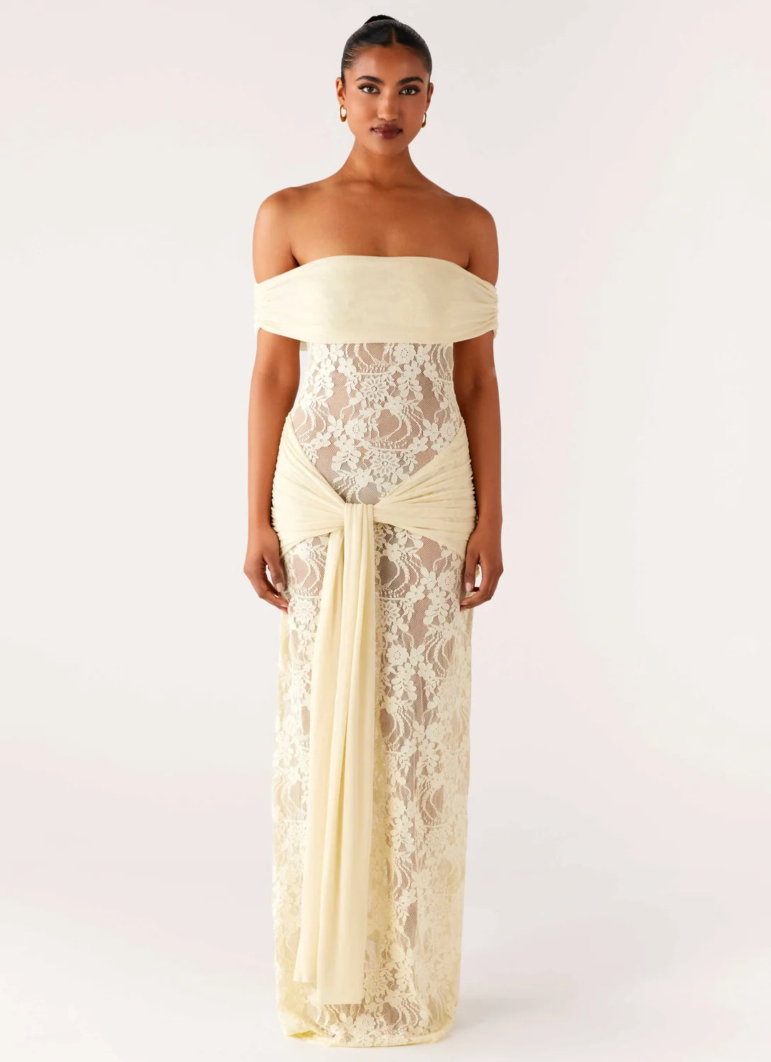 Beatrice | Off-Shoulder Lace Panel Maxi Dress