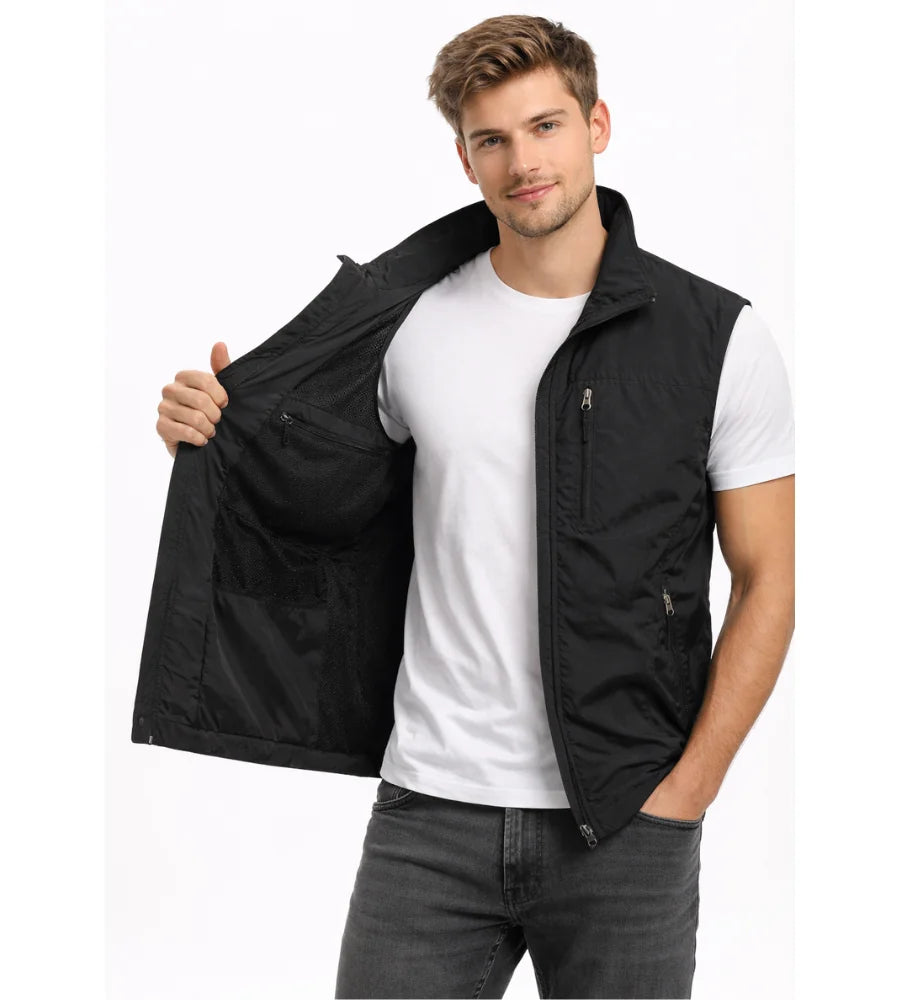 Men's Softshell Vest Stand Collar Full Zip